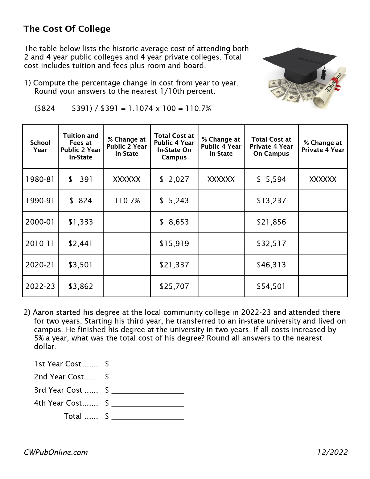 College Cost worksheet