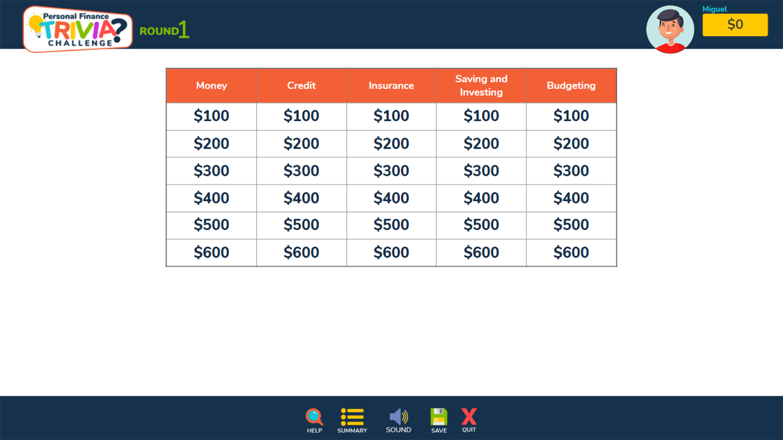 personal finance trivia screenshot